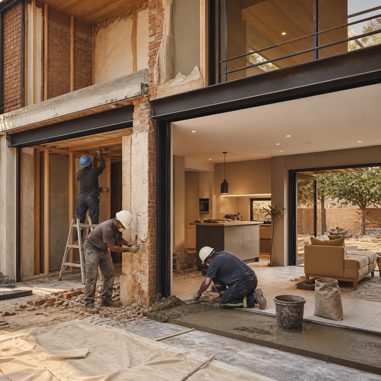 Construction team renovating and extending a Gauteng home